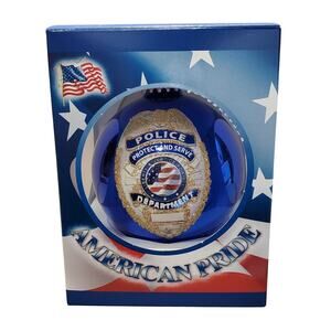 NWB American Pride Glass Police Protect and Serve Blue Christmas Ball Ornament